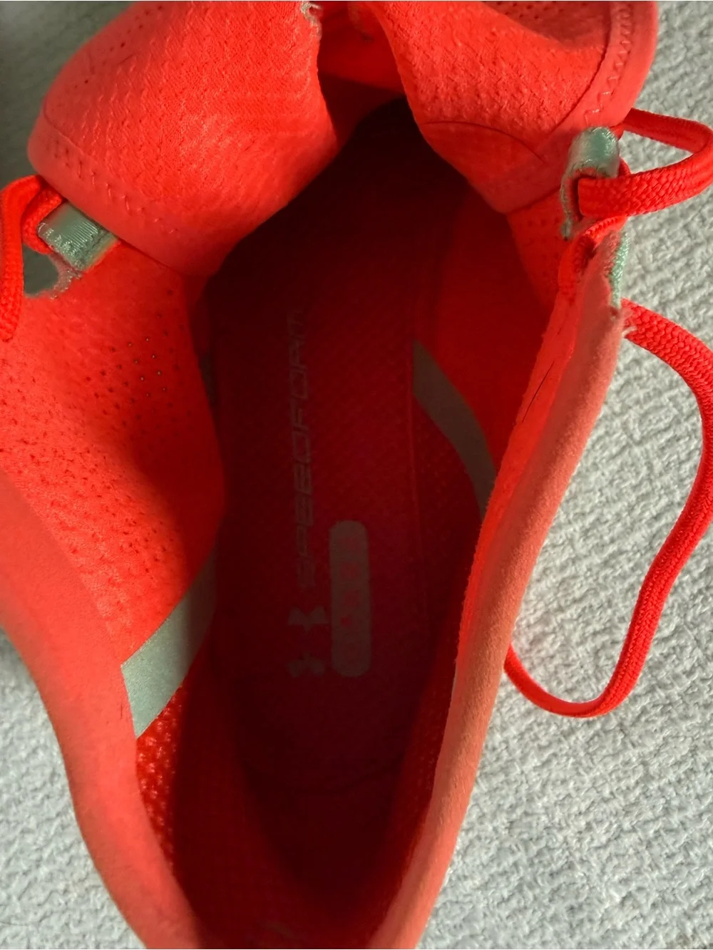 Under Armour Mint Green High-Top Sneakers with Bright Coral Laces